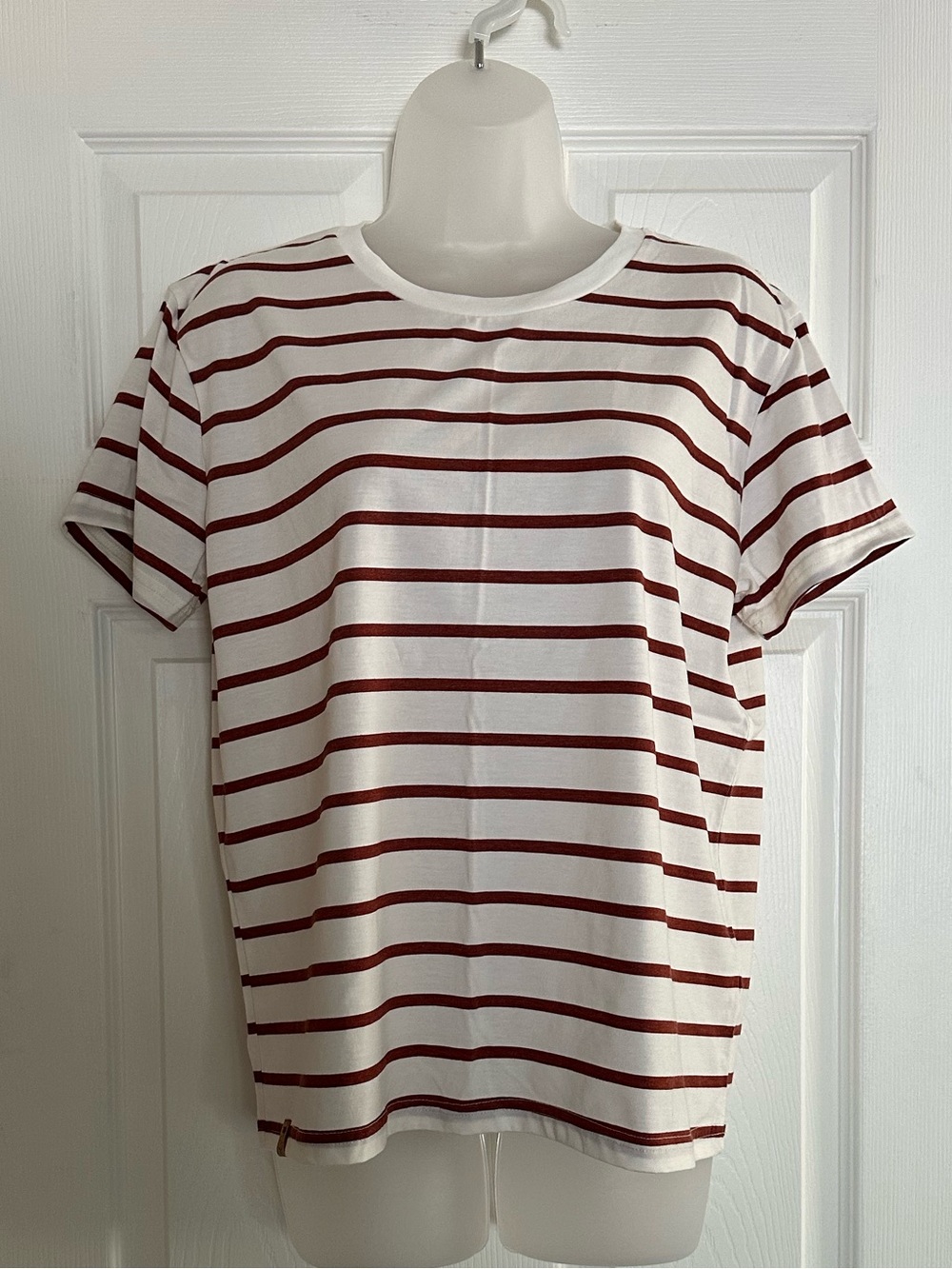 Treeblend Women’s Short Sleeve Crewneck Tee Burgundy Stripe
